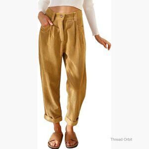 Elastic Waist Straight Leg Corduroy Pants with Pockets